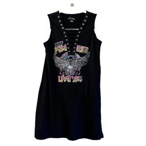 Art Class Tank T Shirt Dress Fearless Live Vintage Style Lace Up Girls M 7/8 Bla